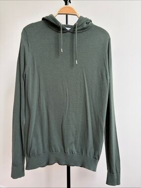 Reiss Men’s 100% Wool Holland Hoodie Sweater in Olive Medium